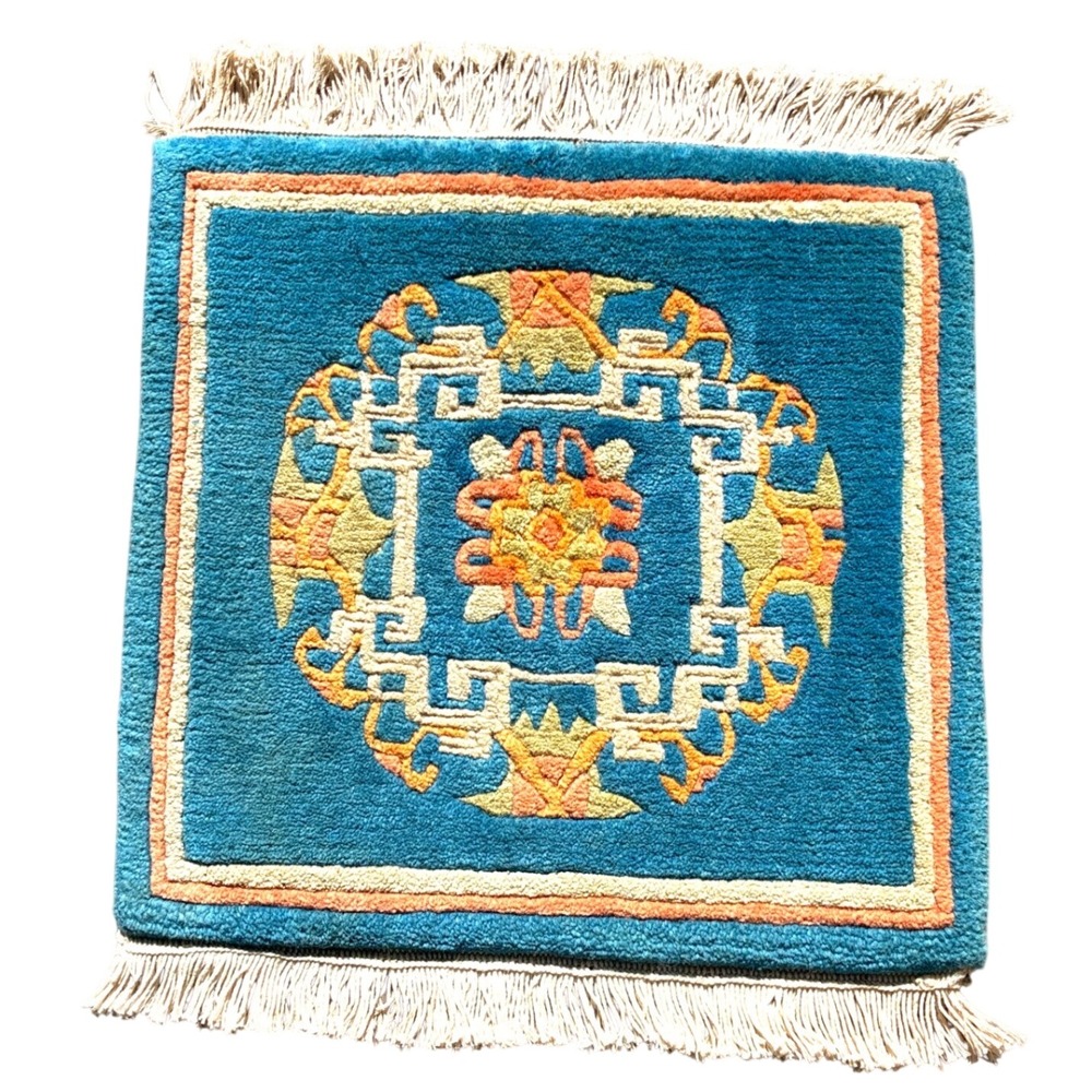 Tibetan meditation carpet prayer rug 18.5 x 18" vintage wool hand knot
